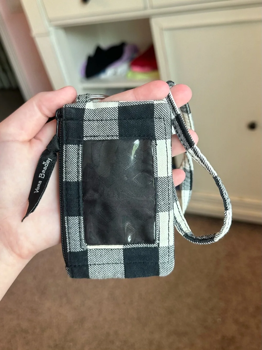 Vera Bradley Black & White Buffalo Check Wristlet Key Pouch